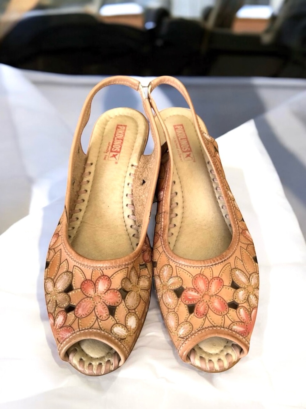 PIKOLINOS Floral Leather Slingback Sandals